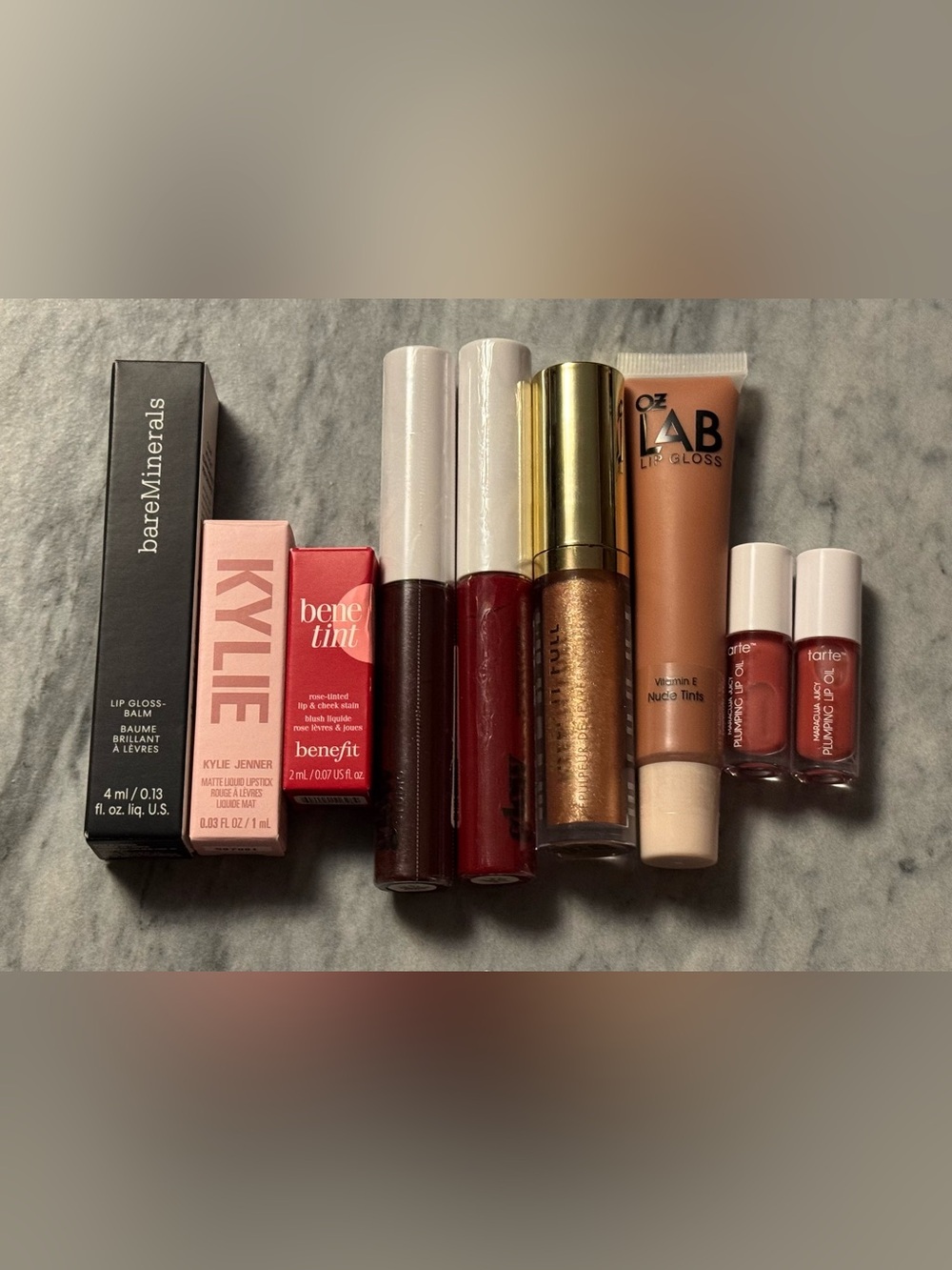 bareMinerals Lip Gloss & Variety Tints / Stains Bundle in Nude, Red, Rose Pink